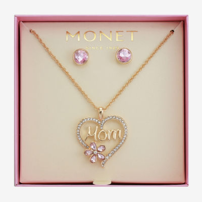 Monet Jewelry Mom Pendant Necklace And Stud Earring 2-pc. Glass Heart Jewelry Set