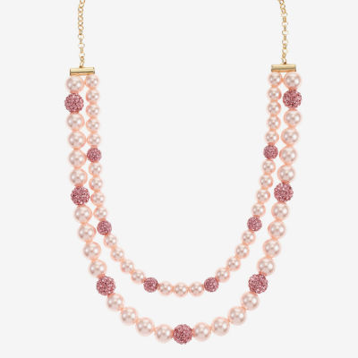 Monet Jewelry Pink Glass Gold Tone Strand Necklace