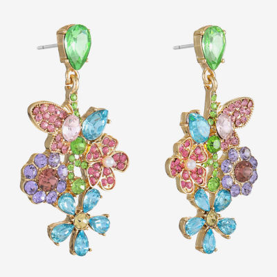 Monet Jewelry Glass Flower Chandelier Earrings