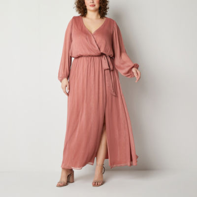 Premier Amour Shimmer Womens Plus Long Sleeve Maxi Dress