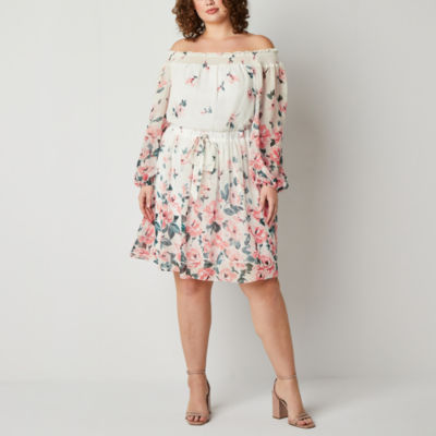 Premier Amour Plus Floral Long Sleeve Fit + Flare Dress