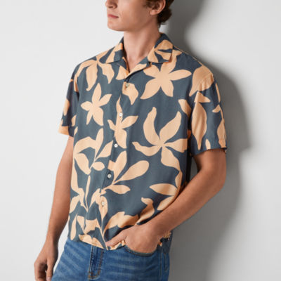 Arizona Mens Rayon Short Sleeve Button-Up Shirt