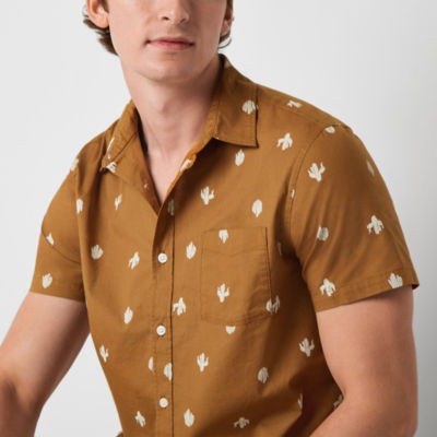 Arizona Mens Poplin Short Sleeve Button-Up Shirt