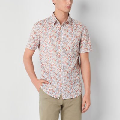 mutual weave Mens Regular Fit Short Sleeve Floral Button-Down Shirt