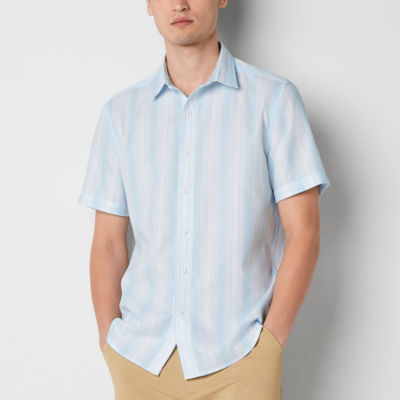 Stylus Mens Regular Fit Short Sleeve Textured Button-Down Shirt