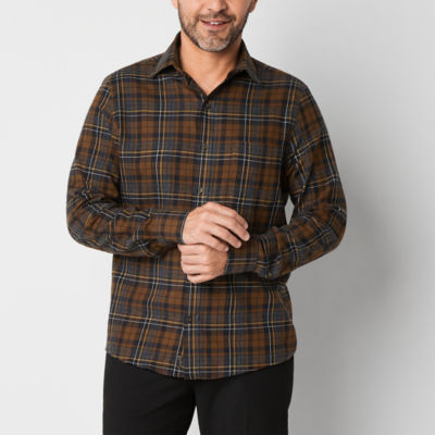 Stafford Mens Regular Fit Long Sleeve Plaid Button-Down Shirt
