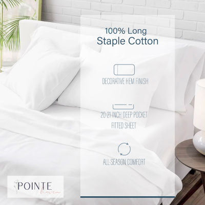 Pointehaven Long Staple Cotton Hem Stitch Deep Pocket Oversized 525tc Sheet Set