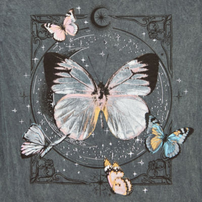 Butterfly Boyfriend Tee Womens Juniors Crew Neck Short Sleeve Regular Fit Graphic T-Shirt