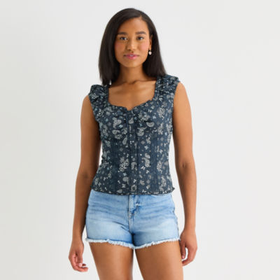 Arizona Womens Juniors Sweetheart Neck Sleeveless Blouse