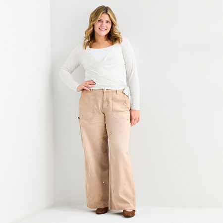 Arizona Womens Juniors Low Rise Baggy Fit Jean In Brown