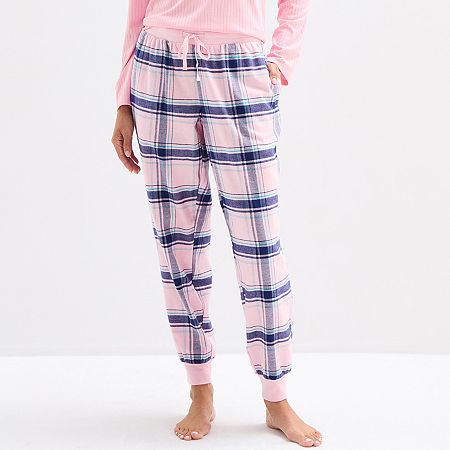 Sleep Chic Jogger Womens Flannel Pajama Pants In Pink