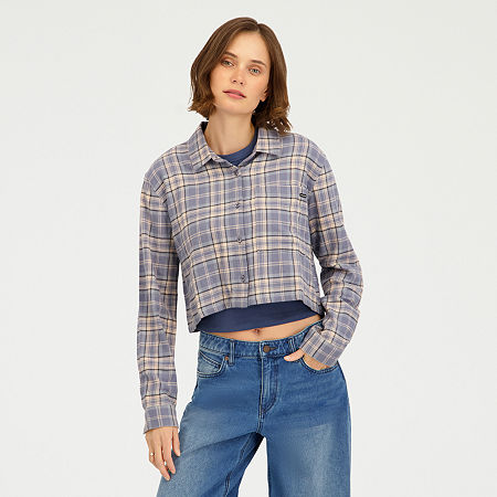 Volcom Womens Juniors Long Sleeve Button-down Shirt In Multi