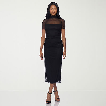 Premier Amour Womens Short Sleeve Midi Sheath Dress In Black