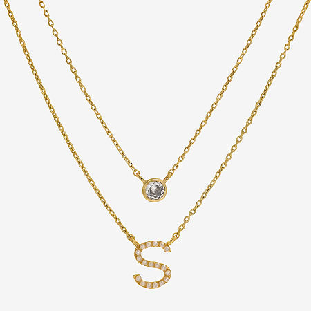 Sparkle Allure Initial Simulated Pearl 14K Gold Over Brass 16 Inch Link Strand Necklace, One Size, S