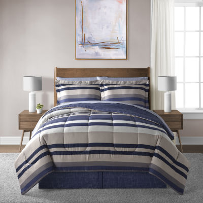 Fairfield Square Collection Odyssey Scroll/Stripe Reversible 8 Pc.  Comforter Sets, Created for Macy's