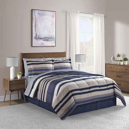 Lanwood Home Xavier Stripe 8-pc. Midweight Comforter Set, One Size, Blue