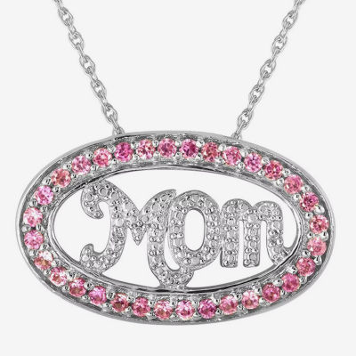 Lab-Created Pink Sapphire and Diamond-Accent “Mom” Pendant Necklace