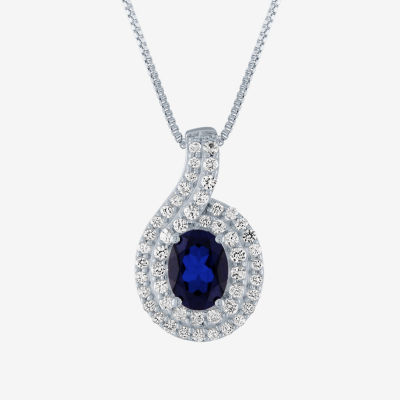 Womens Lab Created Blue Sapphire Sterling Silver 18 Inch Pendant Necklace