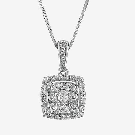 Diamond Blossom Womens 1/4 CT. T.W. Genuine White Diamond 10K White Gold Square Pendant Necklace, One Size