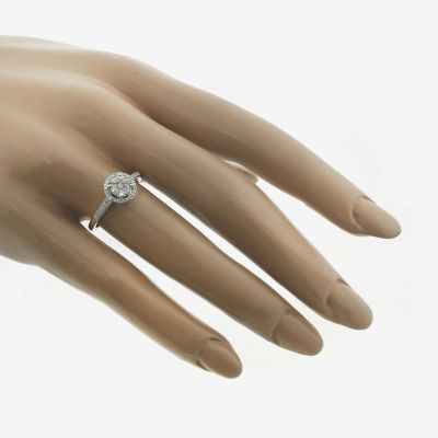 Diamond Blossom Womens 1/4 CT. T.W. Natural White Diamond 10K White Gold Halo Cocktail Ring
