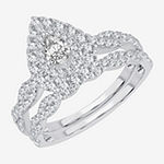 Signature By Modern Bride 1 CT. T.W. Diamond Pear Shape Side Stone Halo Bridal Set in 10K or 14K White Gold