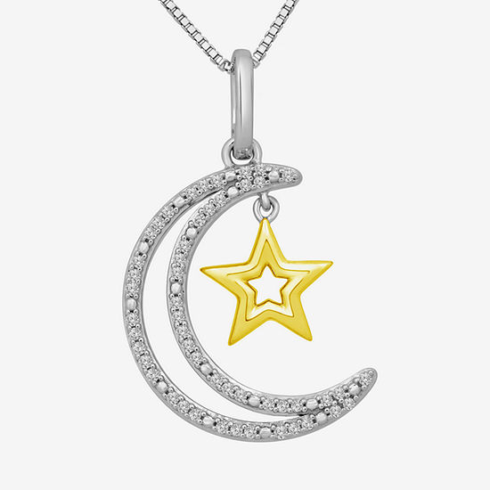 Womens 1/10 CT. T.W. Mined Diamond 14K Gold Over Silver Moon Star Pendant Necklace