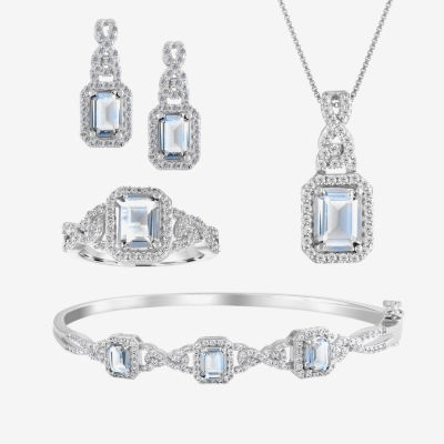 Womens 4-pc. Simulated Aquamarine & Cubic Zirconia Silver Over Brass Jewelry Set