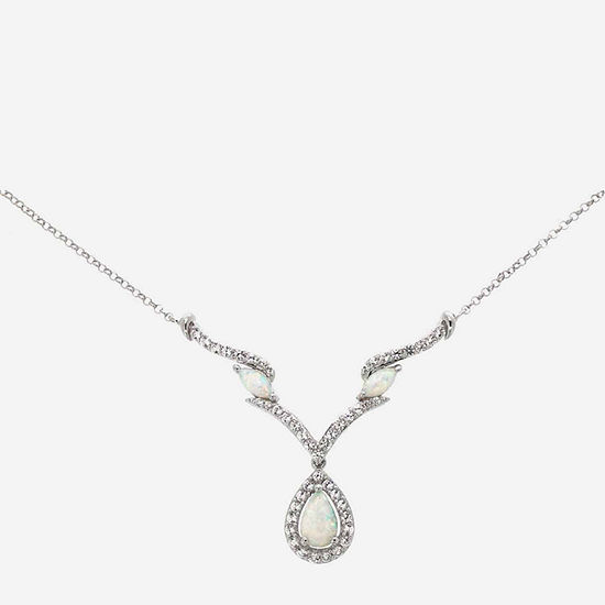 Womens Lab-Created Opal & Lab-Created White Sapphire Sterling Silver Pendant Necklace