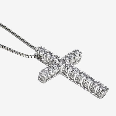 Womens 1/ CT. T.W. Mined Diamond 10K Gold Cross Pendant Necklace