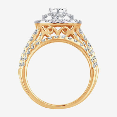 Womens 2 CT. T.W. Natural White Diamond 10K Gold Cushion Halo Bridal Set