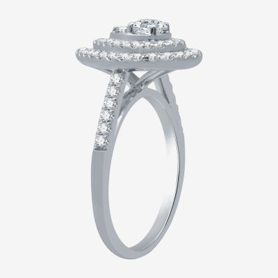 I Said Yes (H-I / I1) Womens 1 1/10 CT. T.W. Lab Grown White Diamond Sterling Silver or 14K Gold Over Silver Pear Side Stone Halo Bridal Set