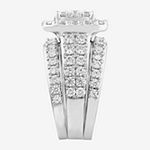 Womens 3 CT. T.W. Lab Grown White Diamond 10K White Gold Cushion Side Stone Halo Bridal Set