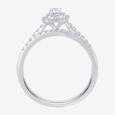 1/2 CT.T.W. Natural Diamond Side Stone Halo Bridal Set in 10K or 14K Gold