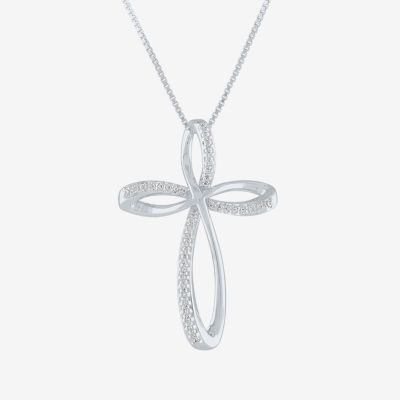 Womens 1/10 CT. T.W. Natural White Diamond Sterling Silver Cross Pendant Necklaces