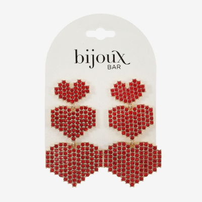 Bijoux Bar Gold Tone Red Glass Heart Drop Earrings