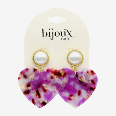 Bijoux Bar Gold Tone Simulated Pearl Heart Drop Earrings