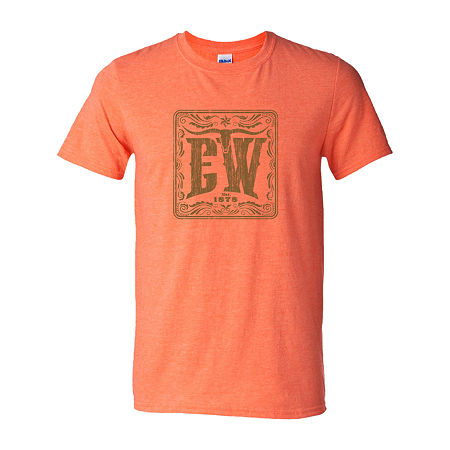 Ely Cattleman Vintage Longohorn Mens Crew Neck Short Sleeve Regular Fit Graphic T-Shirt, Small, Orange