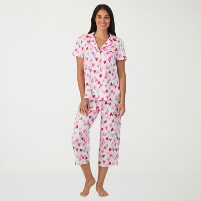 Cuddl Duds Womens V-Neck Short Sleeve 2-pc. Pajama Sets