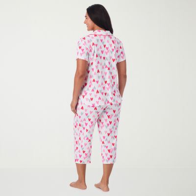 Cuddl Duds Womens V-Neck Short Sleeve 2-pc. Plus Pajama Sets