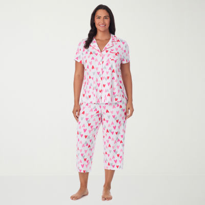 Cuddl Duds Womens V-Neck Short Sleeve 2-pc. Plus Pajama Sets