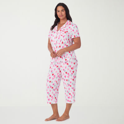 Cuddl Duds Womens V-Neck Short Sleeve 2-pc. Plus Pajama Sets