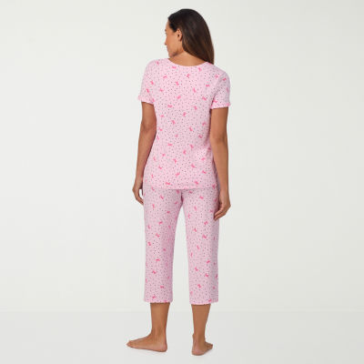 Cuddl Duds Womens V-Neck Short Sleeve 2-pc. Pajama Sets