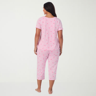 Cuddl Duds Womens V-Neck Short Sleeve 2-pc. Plus Pajama Sets
