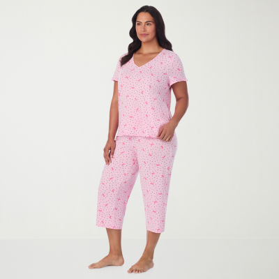 Cuddl Duds Womens V-Neck Short Sleeve 2-pc. Plus Pajama Sets