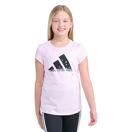 adidas Big Kid Girls Crew Neck Short Sleeve Regular Fit Graphic T-Shirt, Medium (10-12), Pink