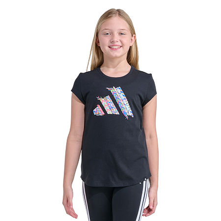 adidas Big Kid Girls Crew Neck Short Sleeve Regular Fit Graphic T-Shirt, M Plus (10/12 Plus), Black