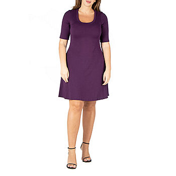 24seven Comfort Apparel Plus Short Sleeve Fit + Flare Dress - JCPenney