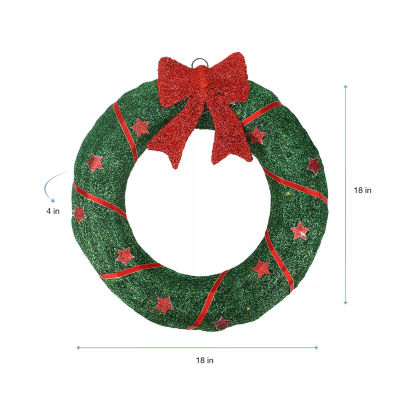 18'' Lighted Sisal Wreath with Stars and Bow Christmas Outdoor Decoration