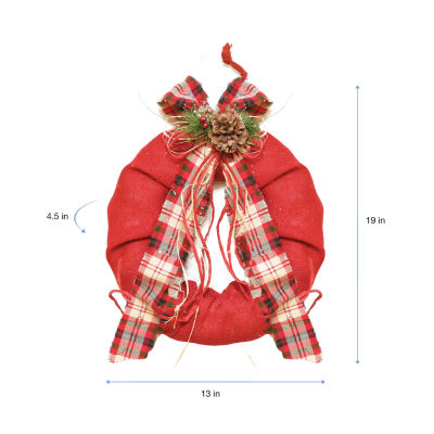 Red Plaid Bow and Pine Accents Artificial Christmas Wreath - 13-Inch  Unlit