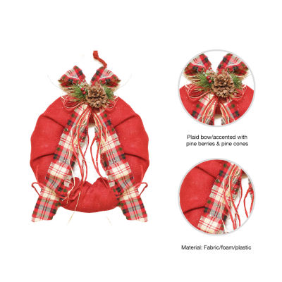 Red Plaid Bow and Pine Accents Artificial Christmas Wreath - 13-Inch  Unlit